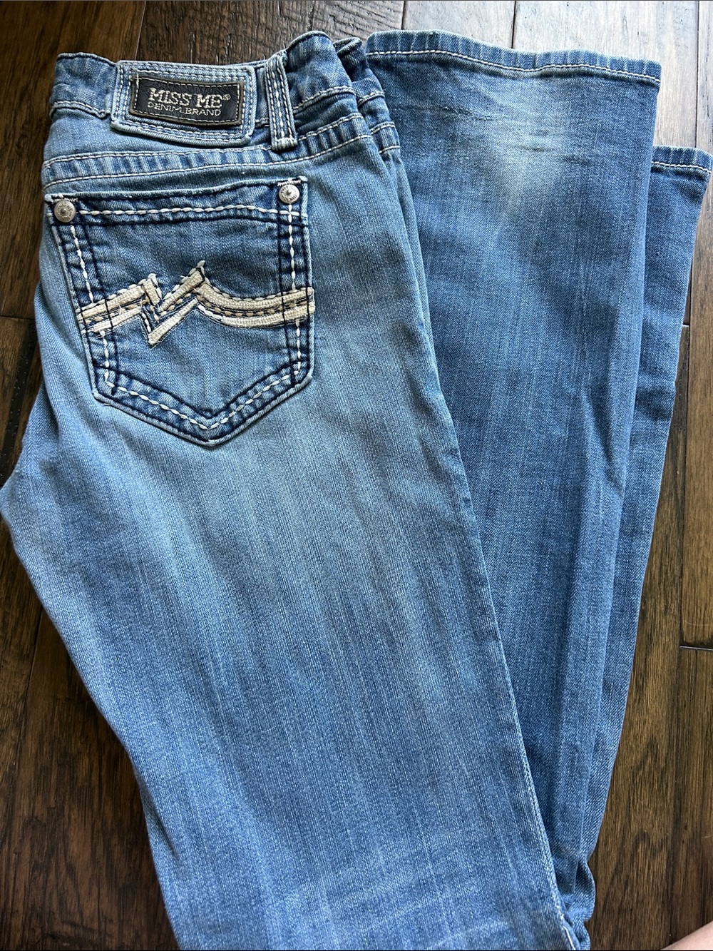 Miss Me Men Relaxed Blue Denim Jeans with Embroidered Back Pocket